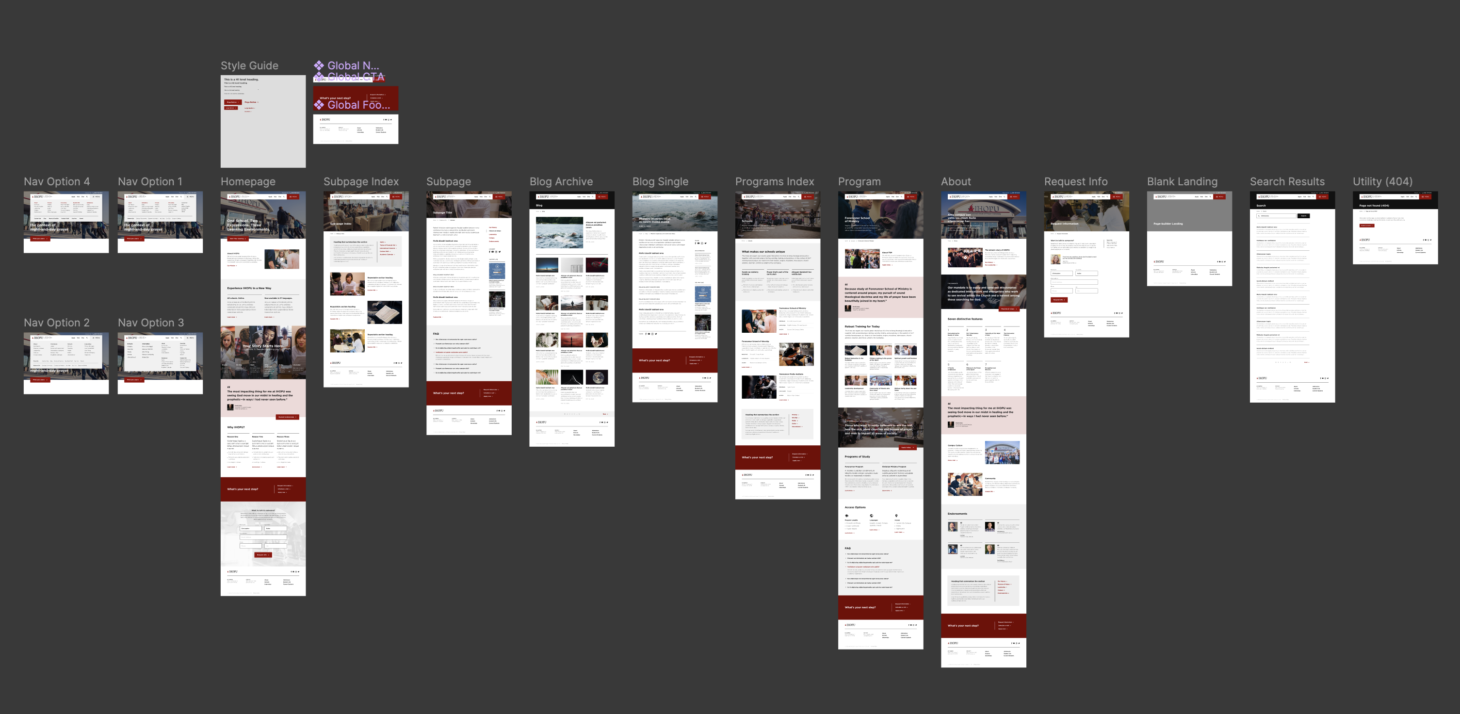 Screenshot of page mockups in Figma design software